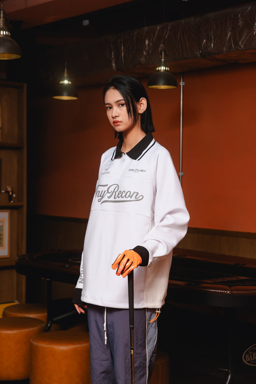 HALF ZIP POLO L/S TEE WHITE
