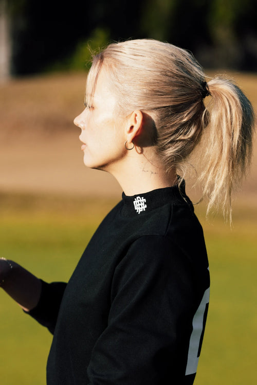 [WOMEN]OVERLAP LOGO LS MOCK NECK TEE