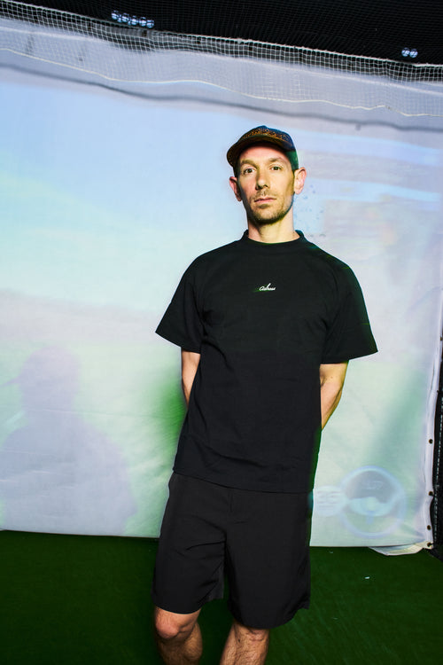 SQUARE LOGO MOCK NECK T-SHIRT BLACK