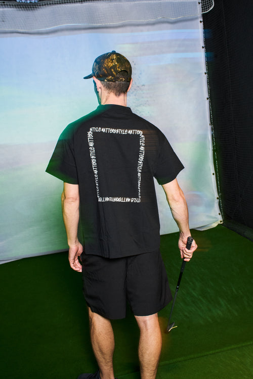 SQUARE LOGO MOCK NECK T-SHIRT BLACK