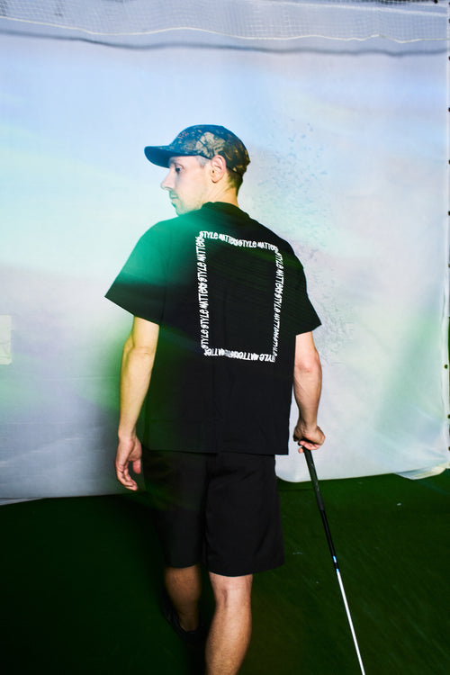SQUARE LOGO MOCK NECK T-SHIRT BLACK
