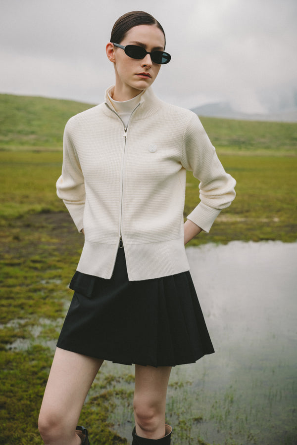 Waffle knit zip-up