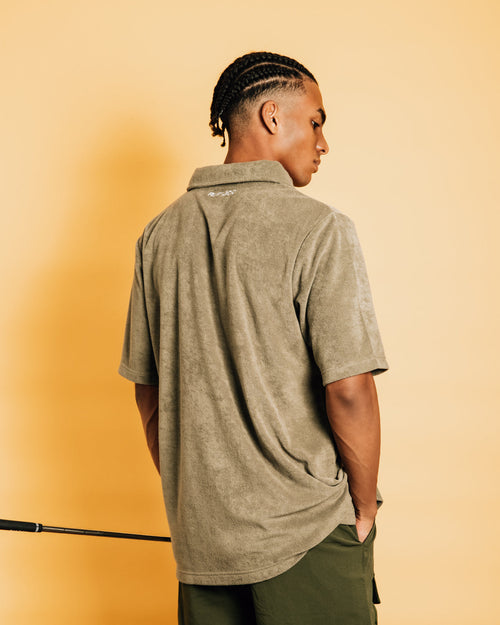 Pile Mesh #GOLF Polo Shirt Olive