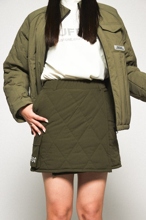 STRAIGHT QUILT PUFFER SKIRT KHAKI