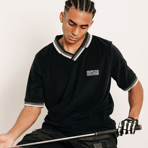 Tri-Collar Pile Mesh Polo Black