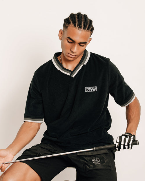 Tri-Collar Pile Mesh Polo Black
