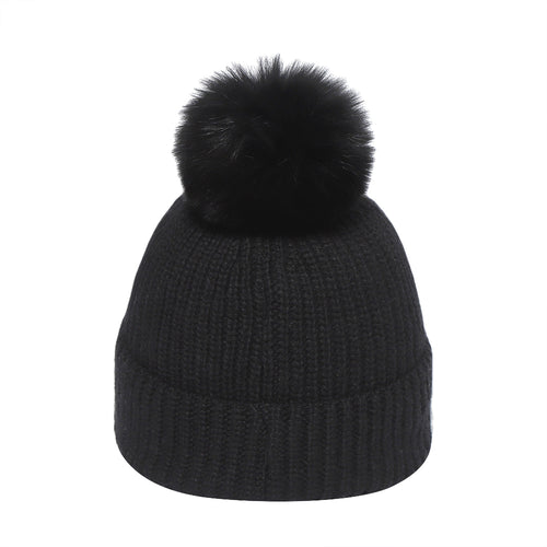 Real fur wool knit cap