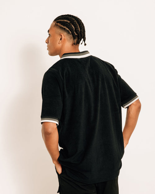 Tri-Collar Pile Mesh Polo Black