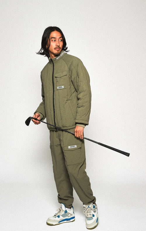 STRAIGHT QUILT PUFFER PANTS KHAKI