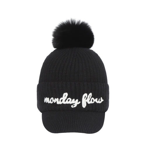 Real fur wool knit cap
