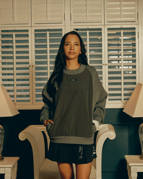 QUILT MOCK NECK PULLOVER