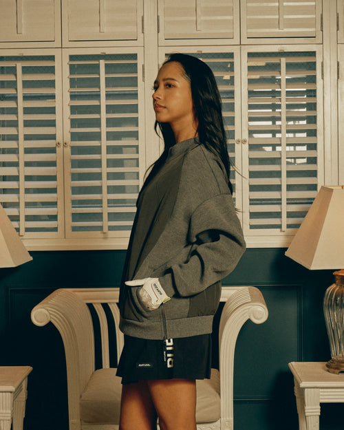 QUILT MOCK NECK PULLOVER