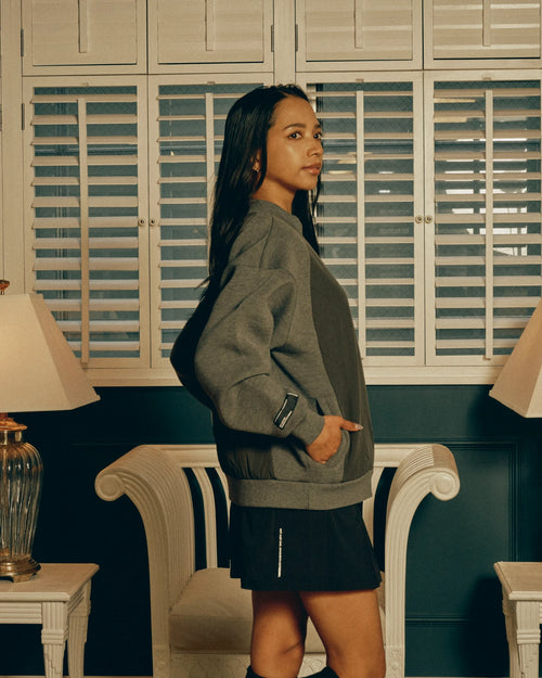 QUILT MOCK NECK PULLOVER