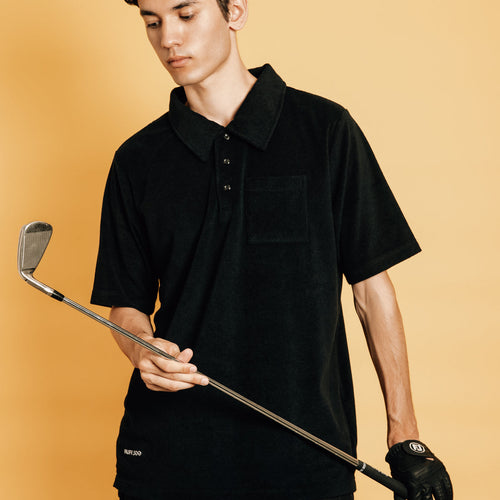 Pile Mesh #GOLF Polo Shirt Black