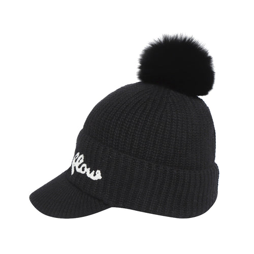 Real fur wool knit cap