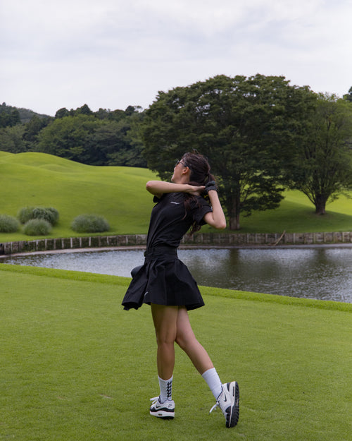 [WOMEN] #THUNDER STRIPES ADJUSTABLE SKIRT BLACK