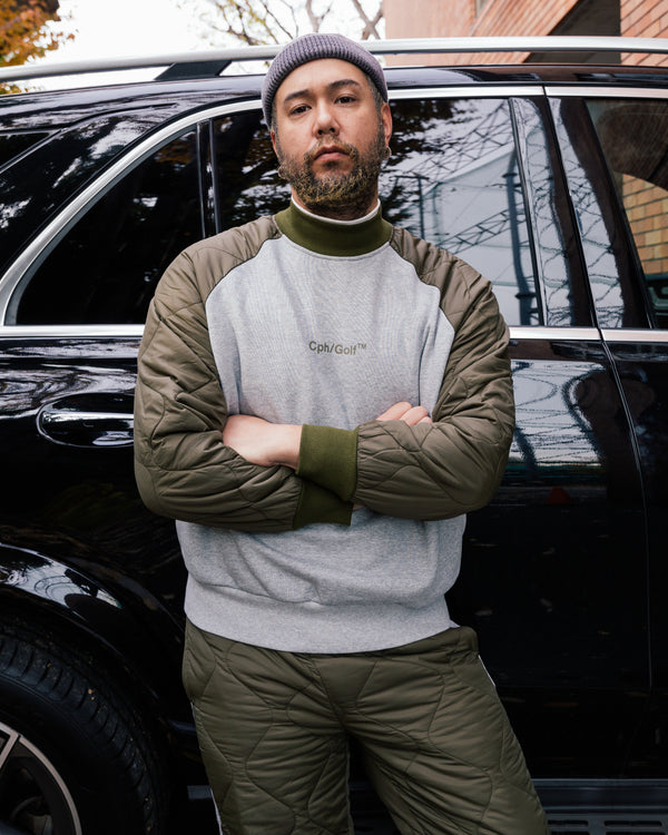 #QUILTED ARM PULLOVER L.GRAY/KHAKI