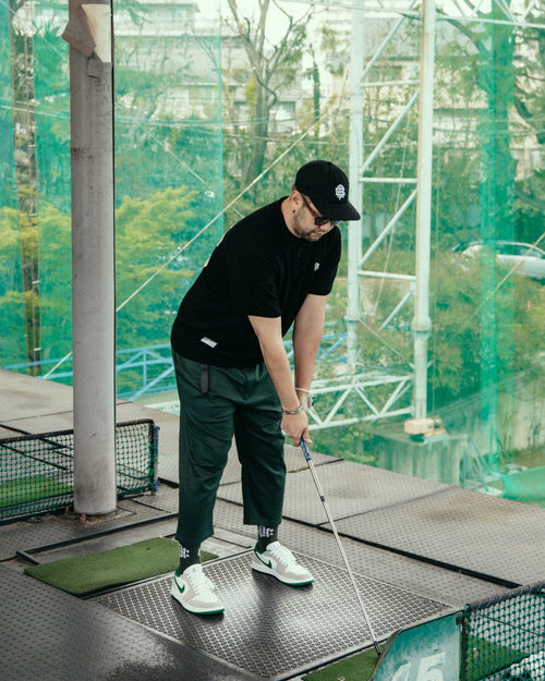 #OVERLAP LOGO FLAT VISOR CAP BLACK