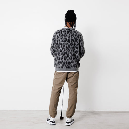 Mohair Crew Knit Pullover Gray Leopard