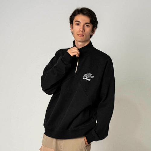 Heavy Weight Fill-in Logo Half Zip Sweat Black