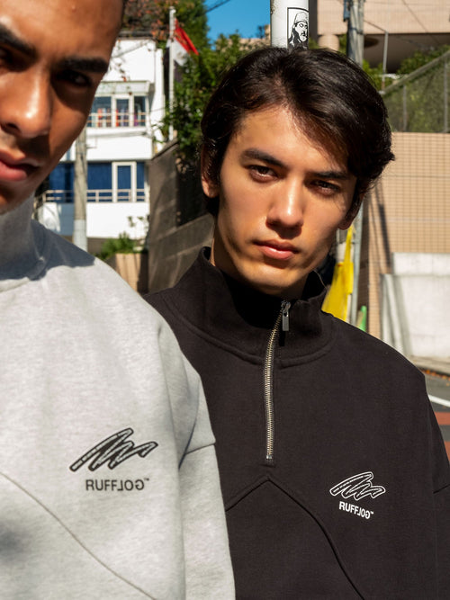 Heavy Weight Fill-in Logo Half Zip Sweat Black