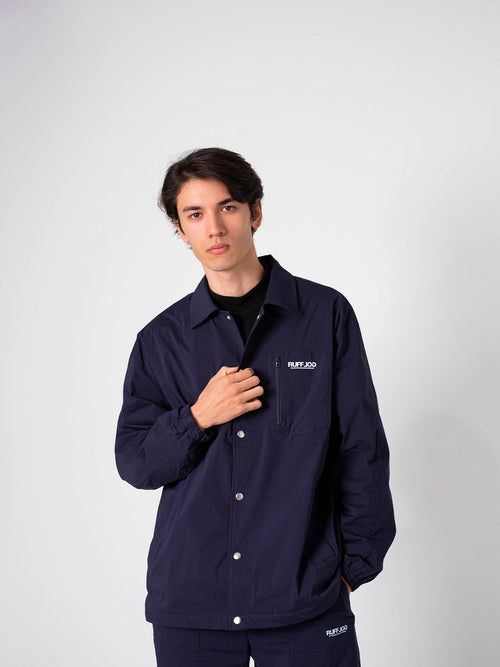 Stretch Nylon Coach Jacket Navy