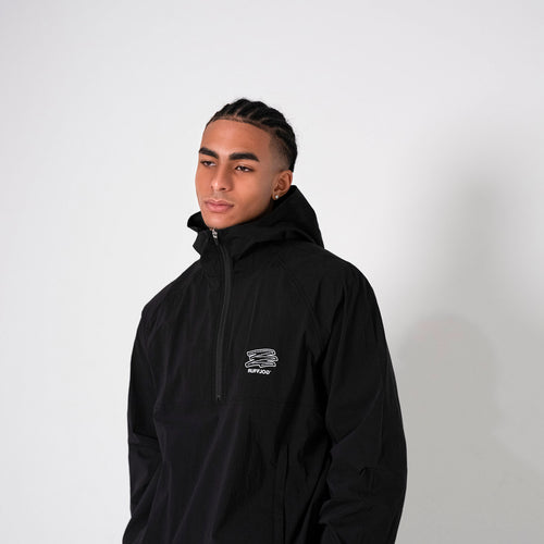 Stretch Nylon Fill-in Logo Anorak BLACK