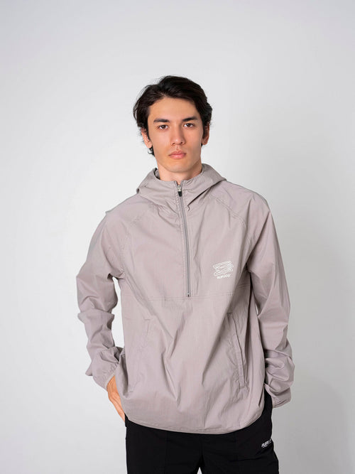 Stretch Nylon Fill-in Logo Anorak Gray Beige