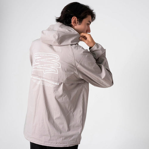 Stretch Nylon Fill-in Logo Anorak Gray Beige