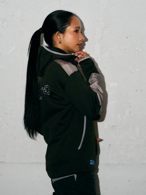 BORDER BACK HOODIE PARKA KHAKI
