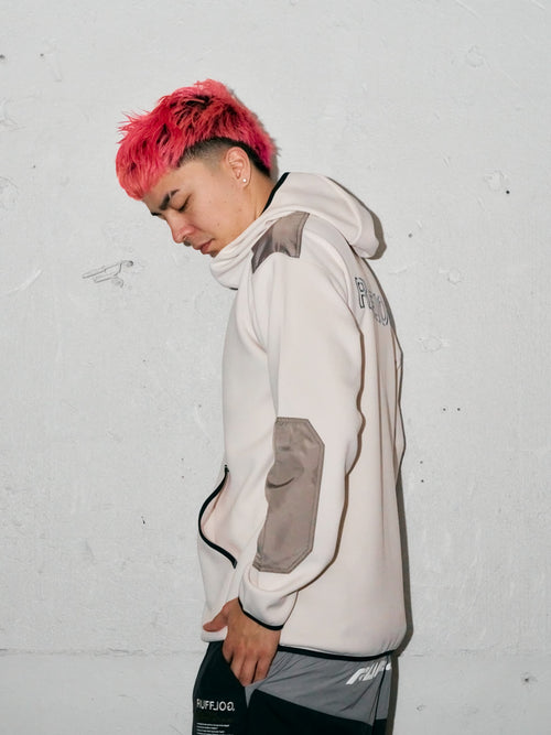 BORDER BACK HOODIE PARKA WHITE