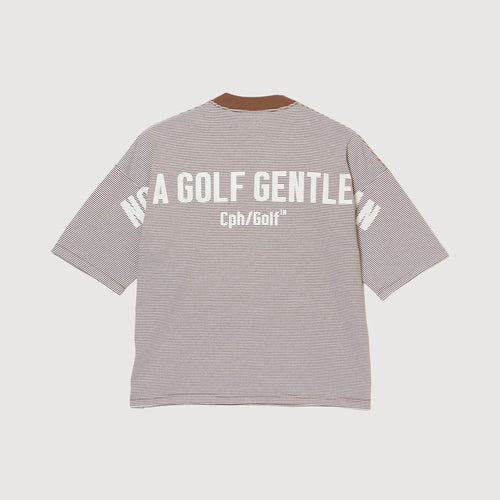 SHELTECH®︎×Cph/Golf™ #GENTLEMAN BORDER MOCKNECK TEE BROWN BORDER