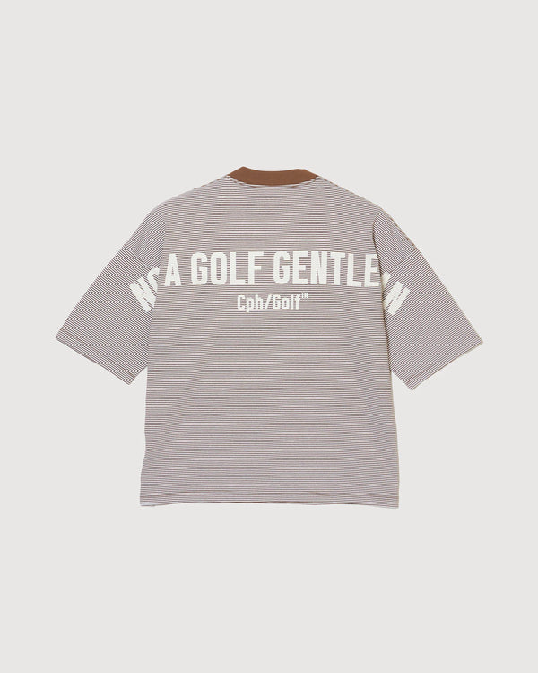 SHELTECH®︎×Cph/Golf™ #GENTLEMAN BORDER MOCKNECK TEE BROWN BORDER