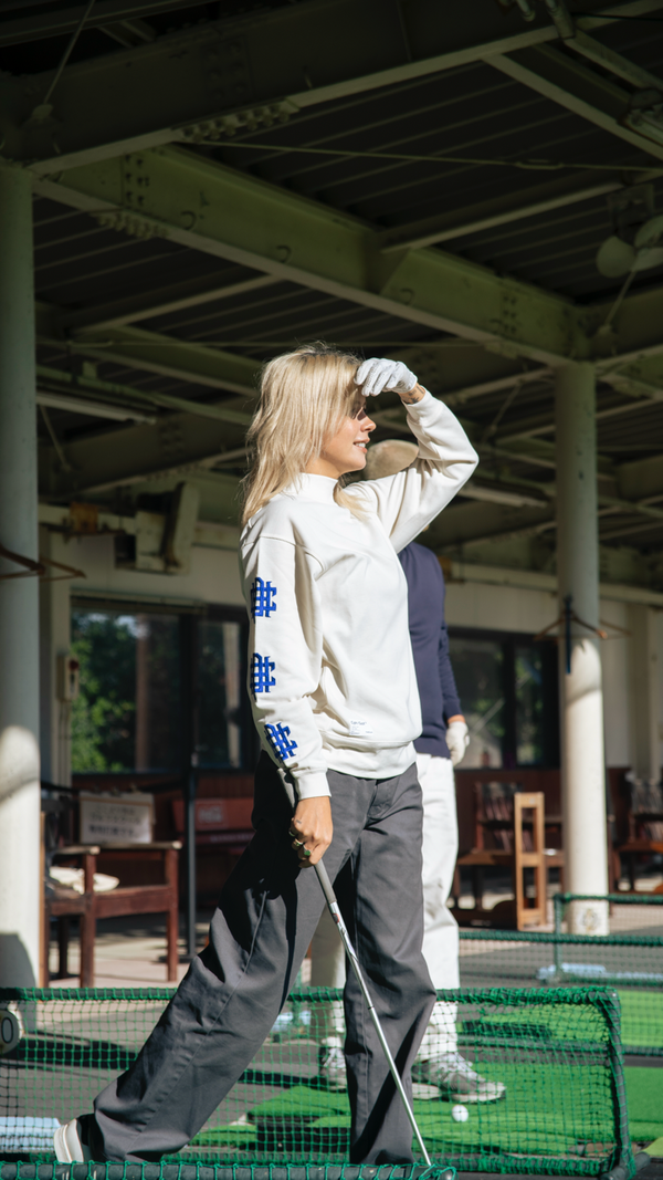 #OVERLAP LOGO L/S MOCK NECK TEE WHITE