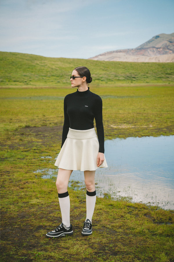 high-waist flare knit skirt