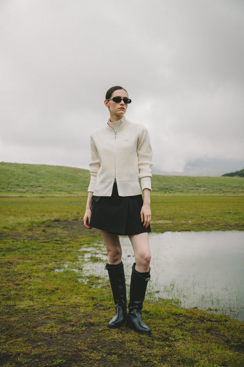 Waffle knit zip-up