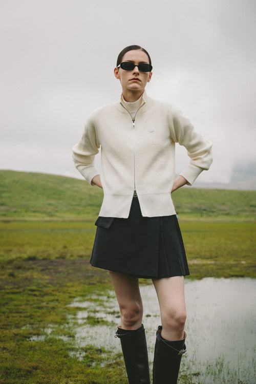 Waffle knit zip-up