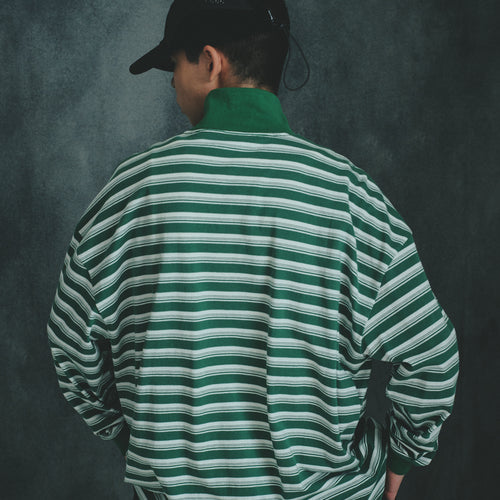 Half ZIP Border L/S SWEAT SHIRT Green