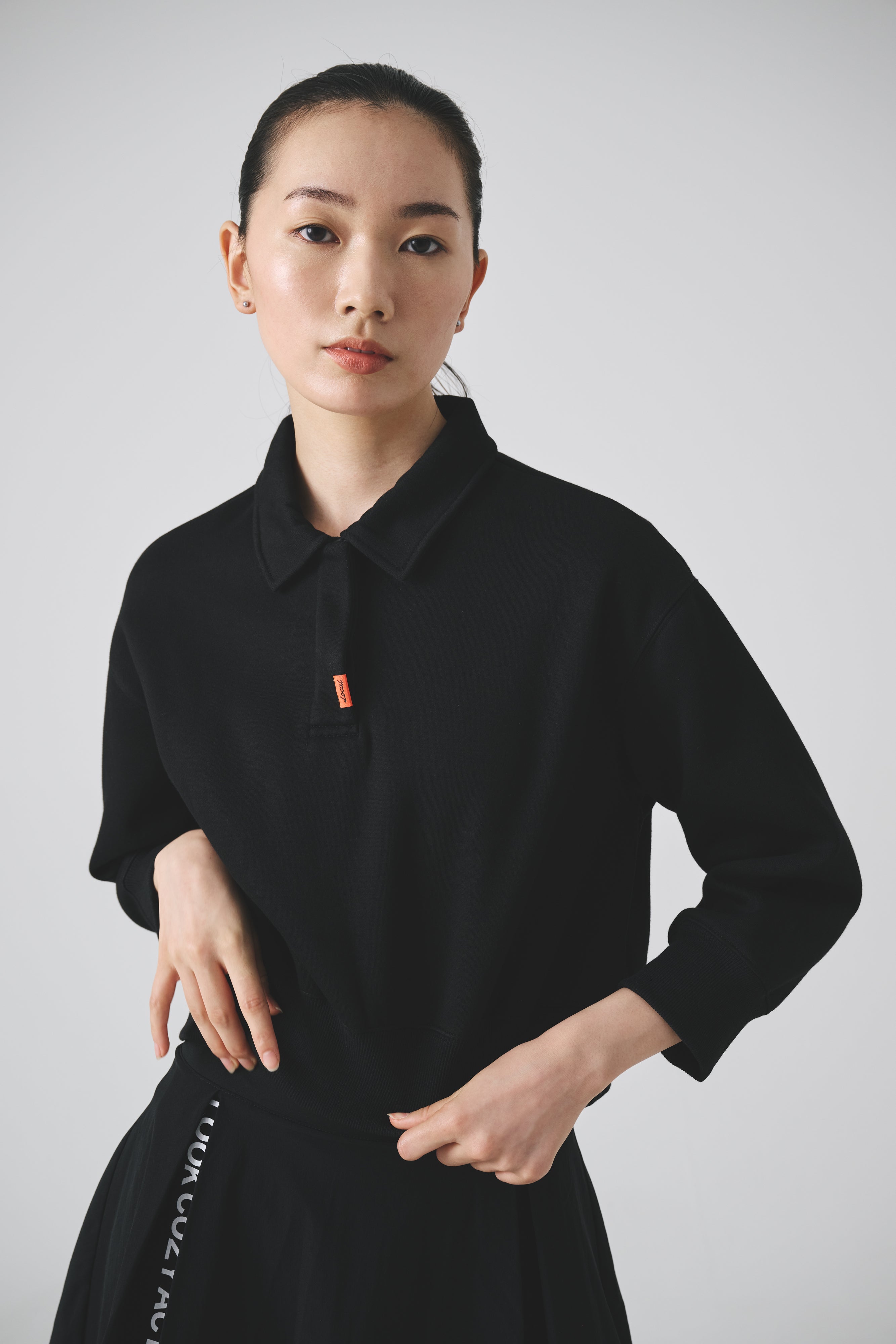 Basic Cropped L/S POLO SWEAT BLACK – RUFFLOG