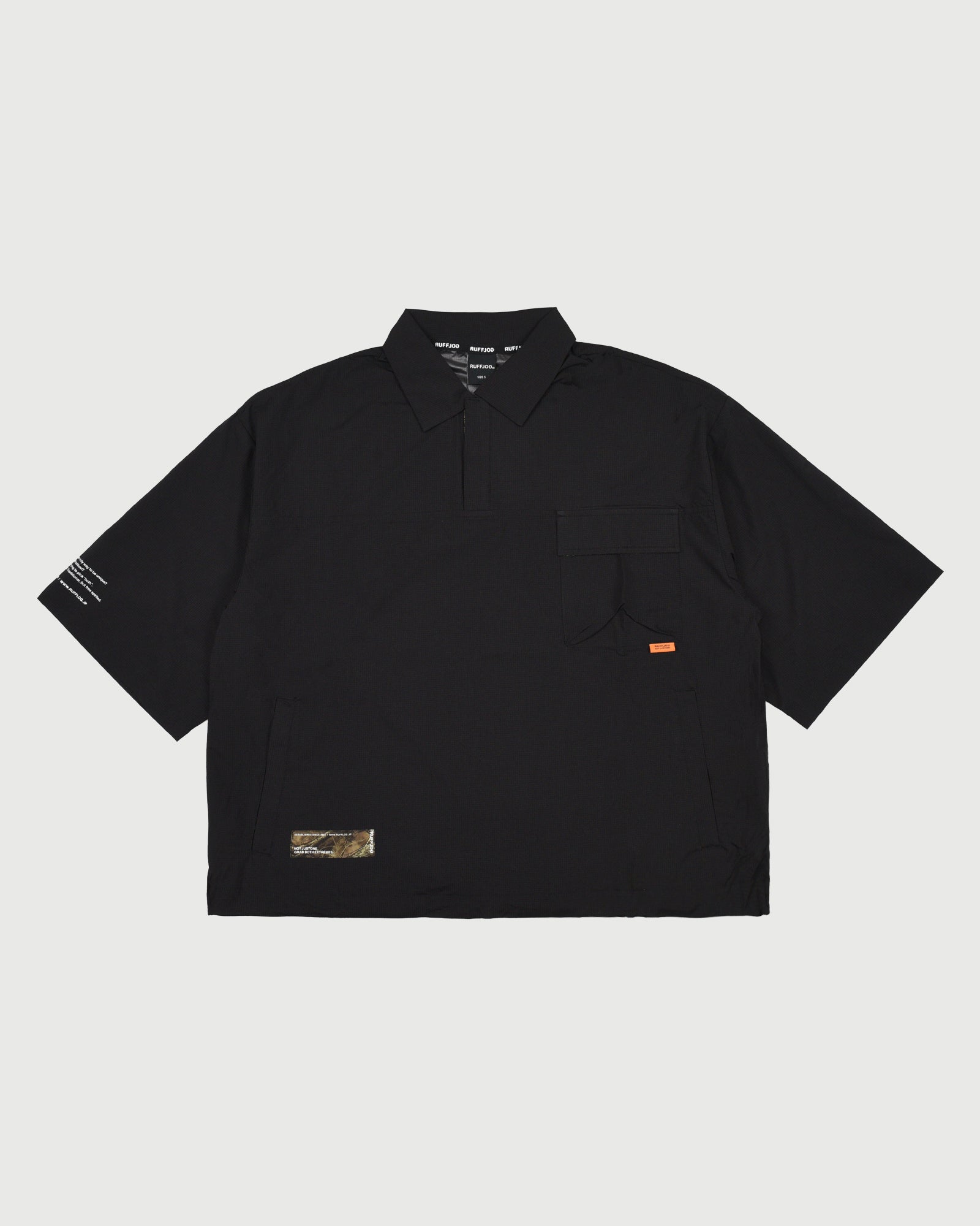 RUFFLOG. ブラック ジップアップシャツ PULLOVER LIGHT SHIRTS 26SS-4 – RUFFLOG