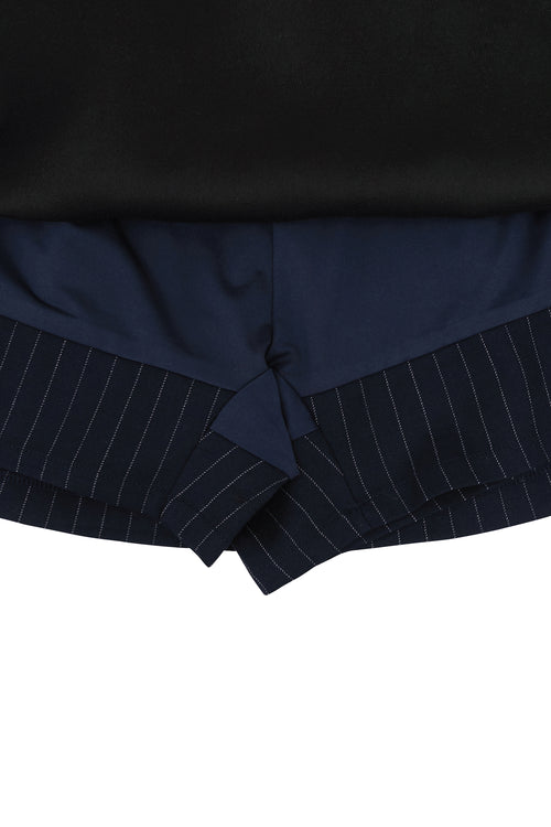 Pinstripe Drawstring Mini Skirt
