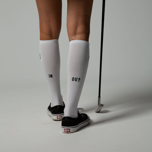 ［WOMEN］#09×2 IN OUT 2PC LONG SOCKS Black&White