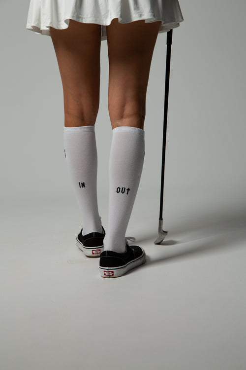 ［WOMEN］#09×2 IN OUT 2PC LONG SOCKS Black&White