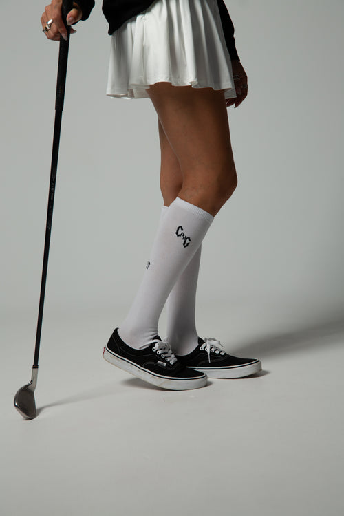 ［WOMEN］#09×2 IN OUT 2PC LONG SOCKS Black&White