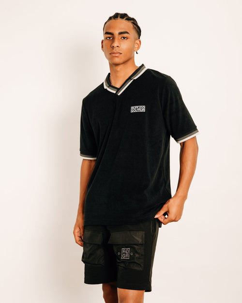 Tri-Collar Pile Mesh Polo Black