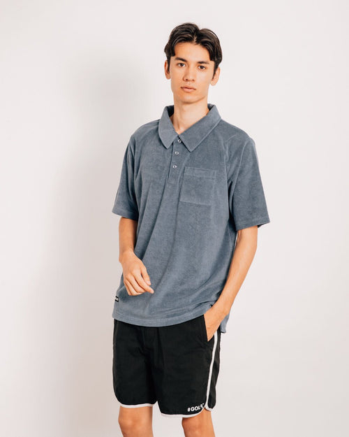 Pile Mesh #GOLF Polo Shirt Blue